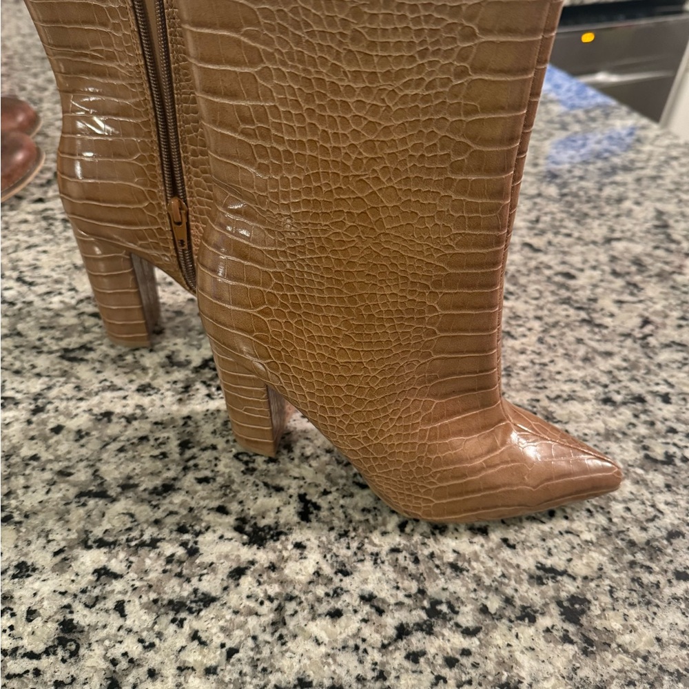 Brown Croc-Embossed Women's Boots